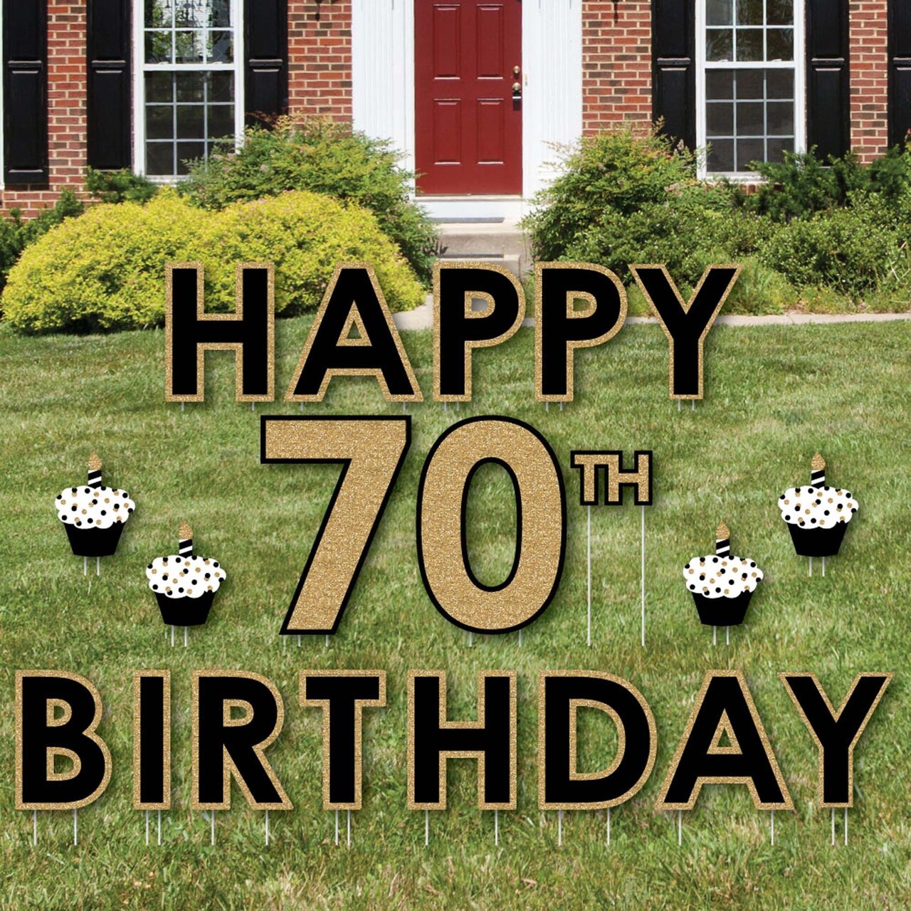 Big Dot of Happiness Adult 70th Birthday - Gold - Yard Sign Outdoor Lawn Decorations - Happy Birthday Yard Signs